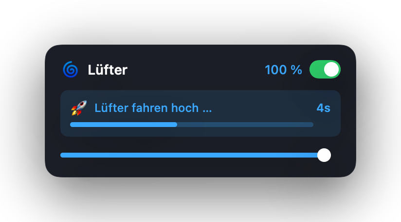 Helmlet: Lüfter fahren hoch, mit Fortschrittsanzeige